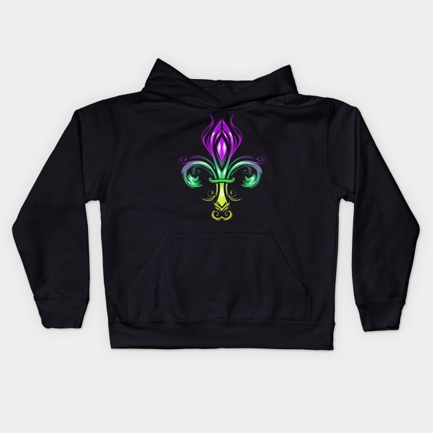 Fleur De Lis With Color Gradient In Golden, Green And Purple Kids Hoodie by SinBle